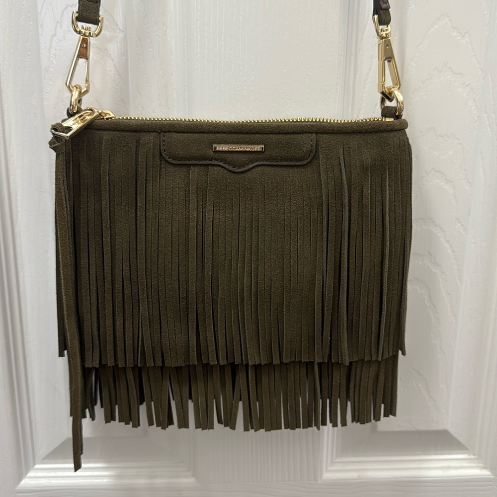 Rebecca Minkoff Fringe Finn Crossbody. Dark Olive Green with dust bag (NWT)